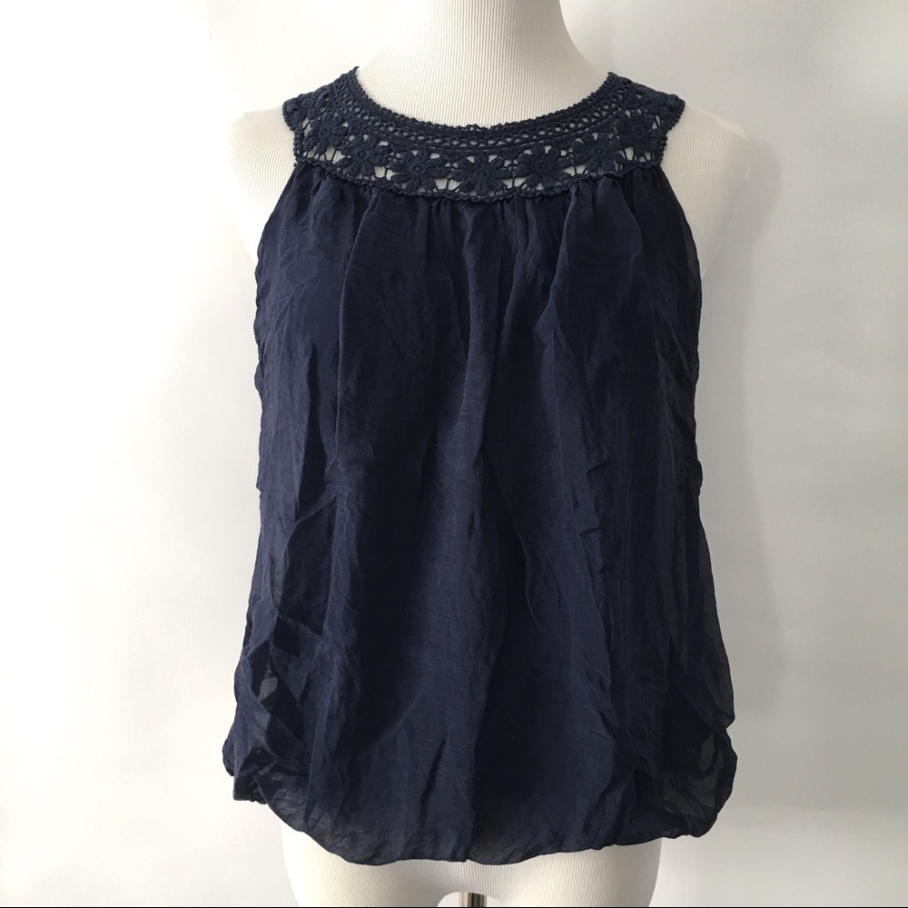 Ambra Crochet Silk Blouson Tank Top Lightweight